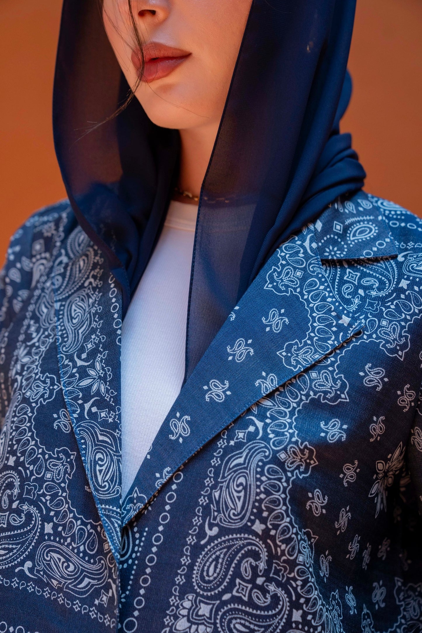 Denim Paisley Blazer Abaya