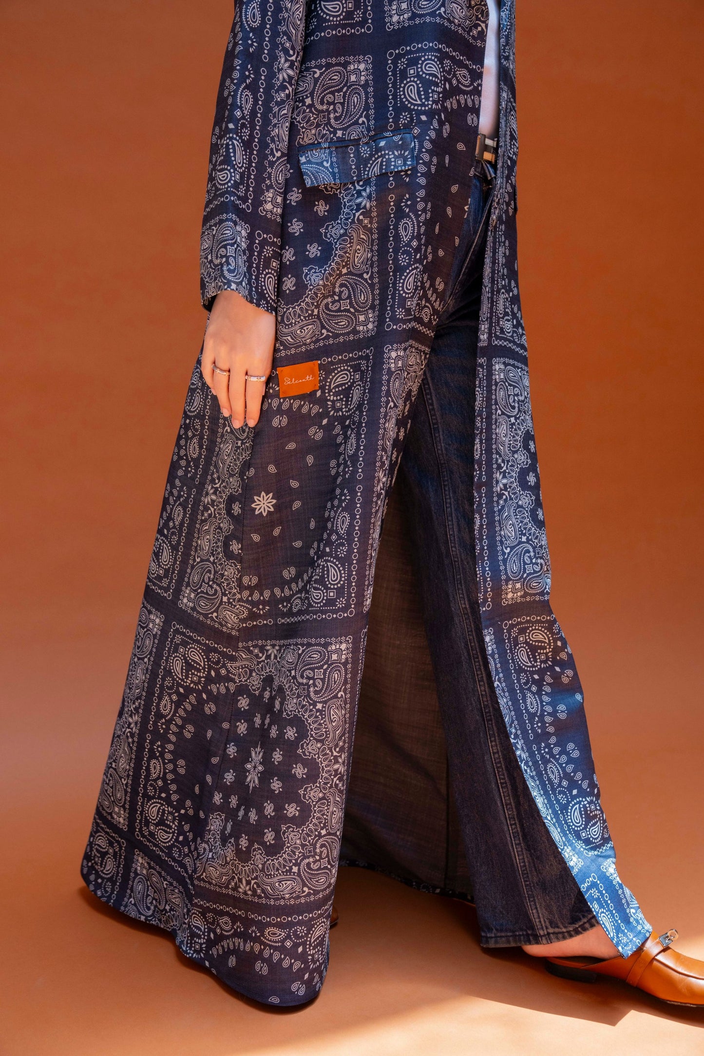 Denim Paisley Blazer Abaya